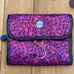 Soho London New York Hanging Make-up Travel Bag Hot Pink/Purple Leopard Satin